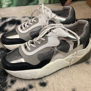 Chunky gray and white platform sneakers tennis shoes